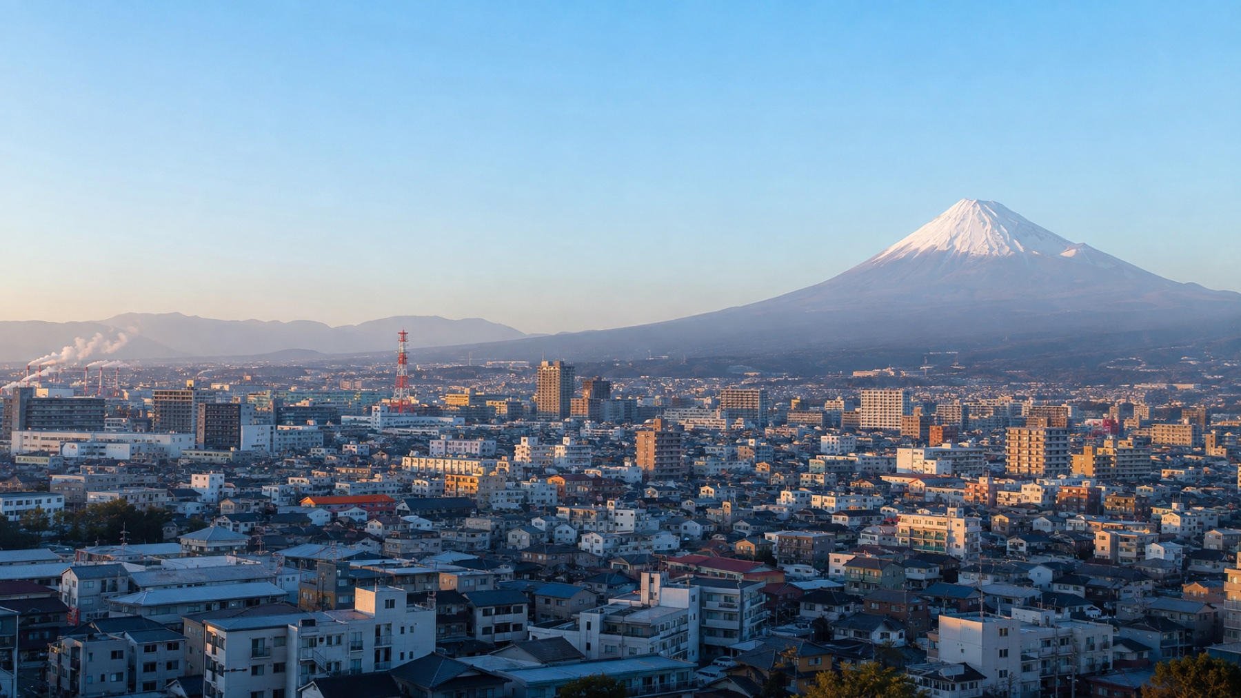 富士山を望む静岡の街並み